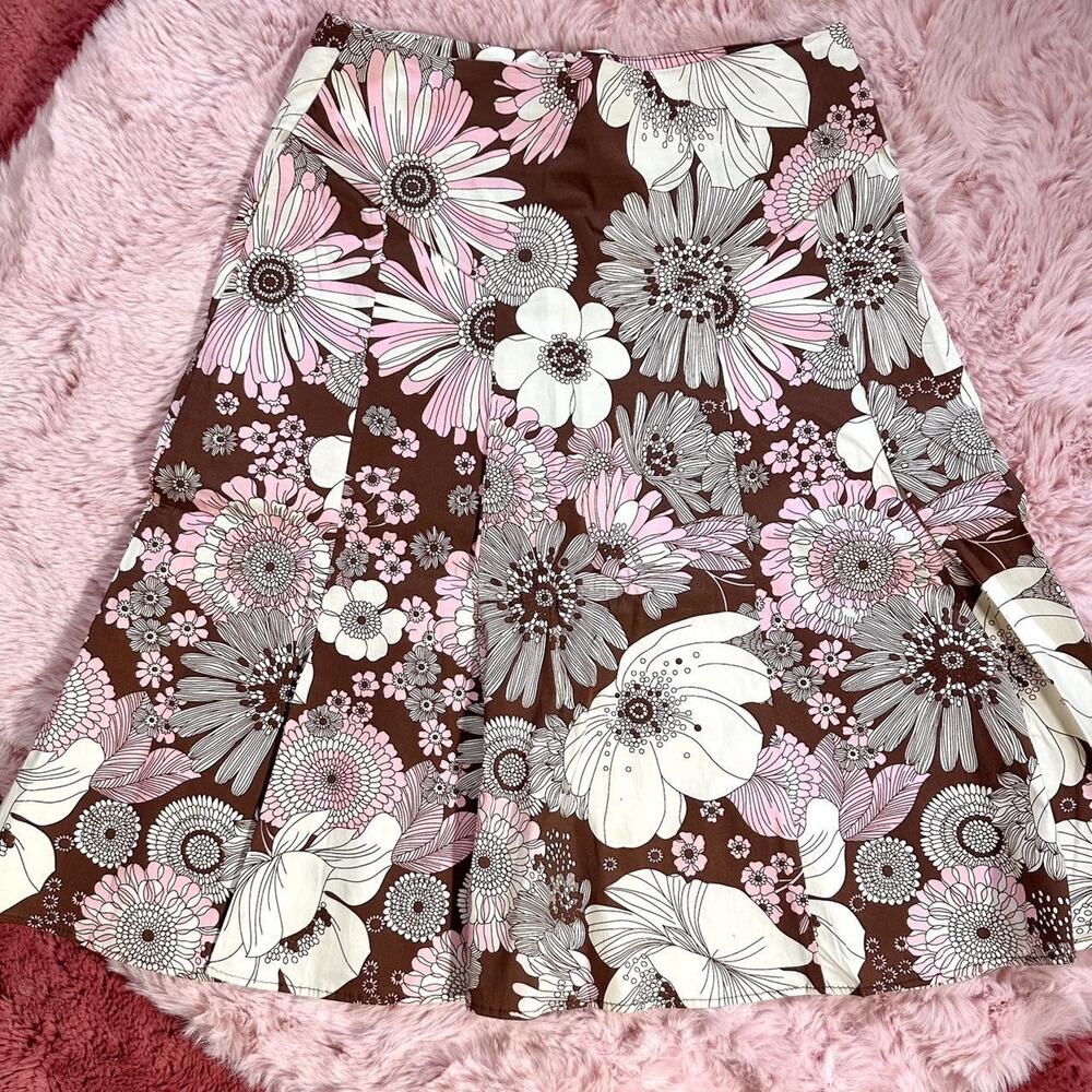 Y2k Lipsy brown pink and white floral midi skirt